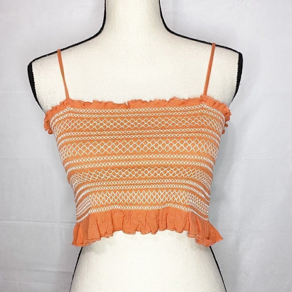 Sadie and Sage Smocked Crop Top Size Small Spaghetti Straps Orange